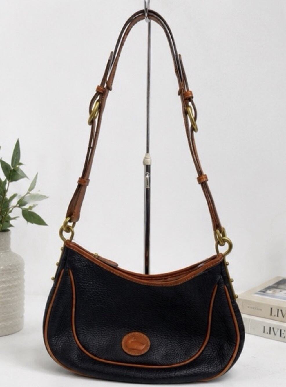 Vintage Dooney & Bourke All Weather Leather Black Brown Hobo Shoulder Bag AWL
